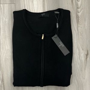 T Tahari Lace-trim Zip-up Black Cardigan (Small)